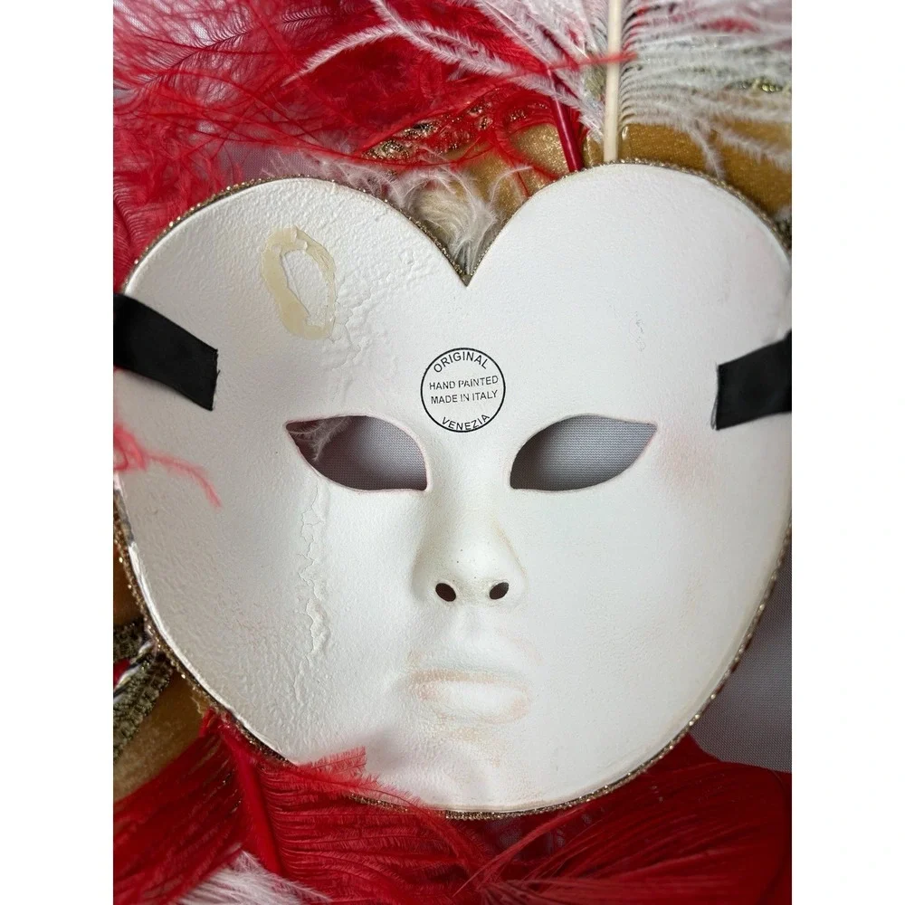 La Maschera Del Galeone Mask Italy Venezia Feathers Handmade Red Gold